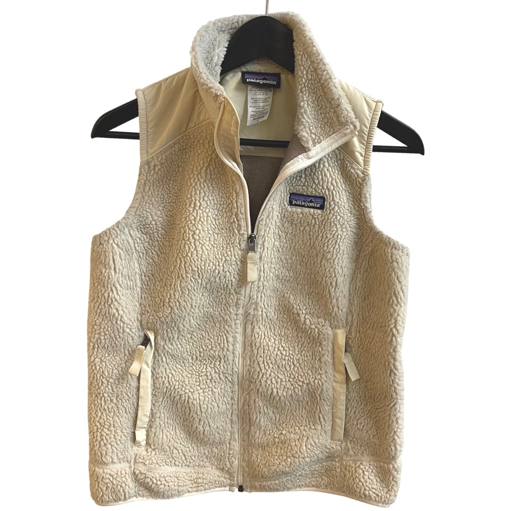 Patagonia Women Fleece Vest Beige Zip‎ Pockets Size S Warm Outdoor Casual